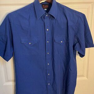 Plains Western Wear Men's Solid Print Short Sleeve Pearl Snap Western Shirt